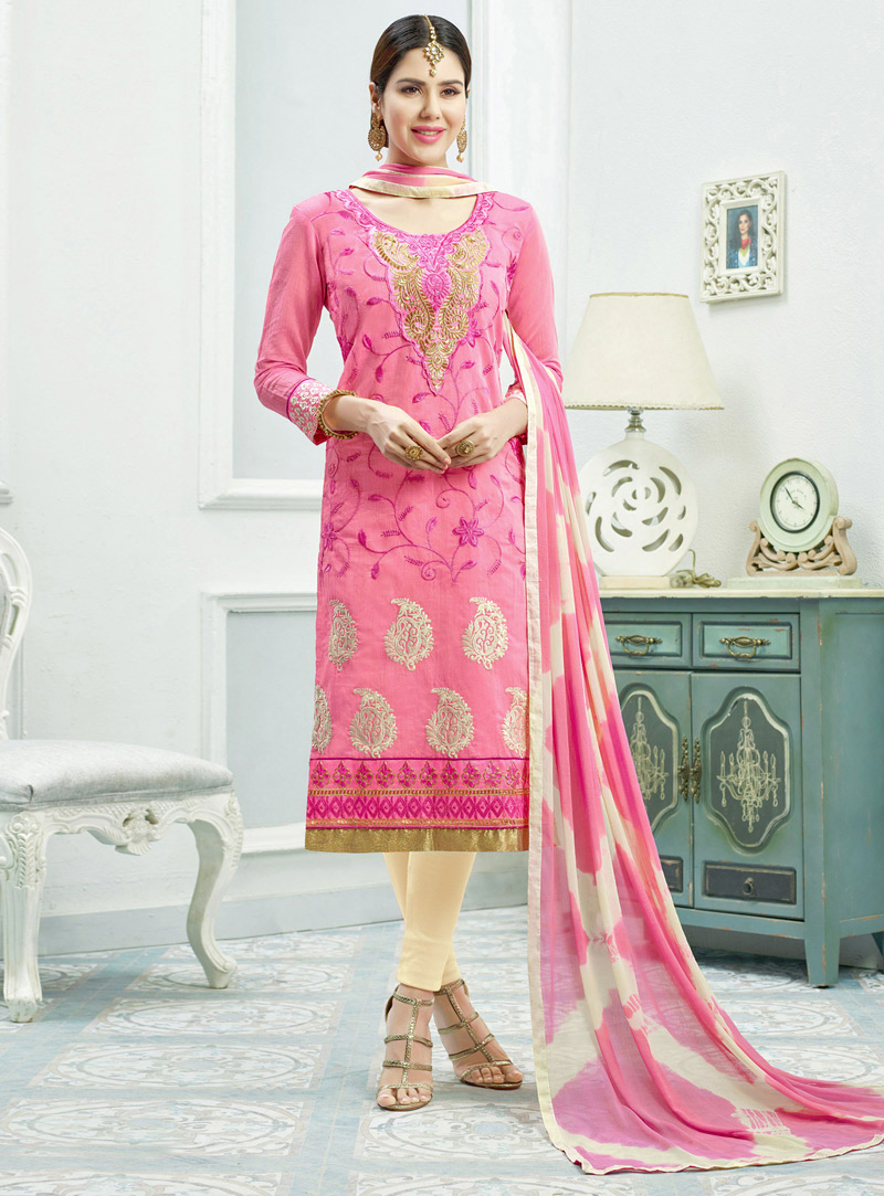 Pink Chanderi Cotton Pakistani Style Salwar Suit 106441