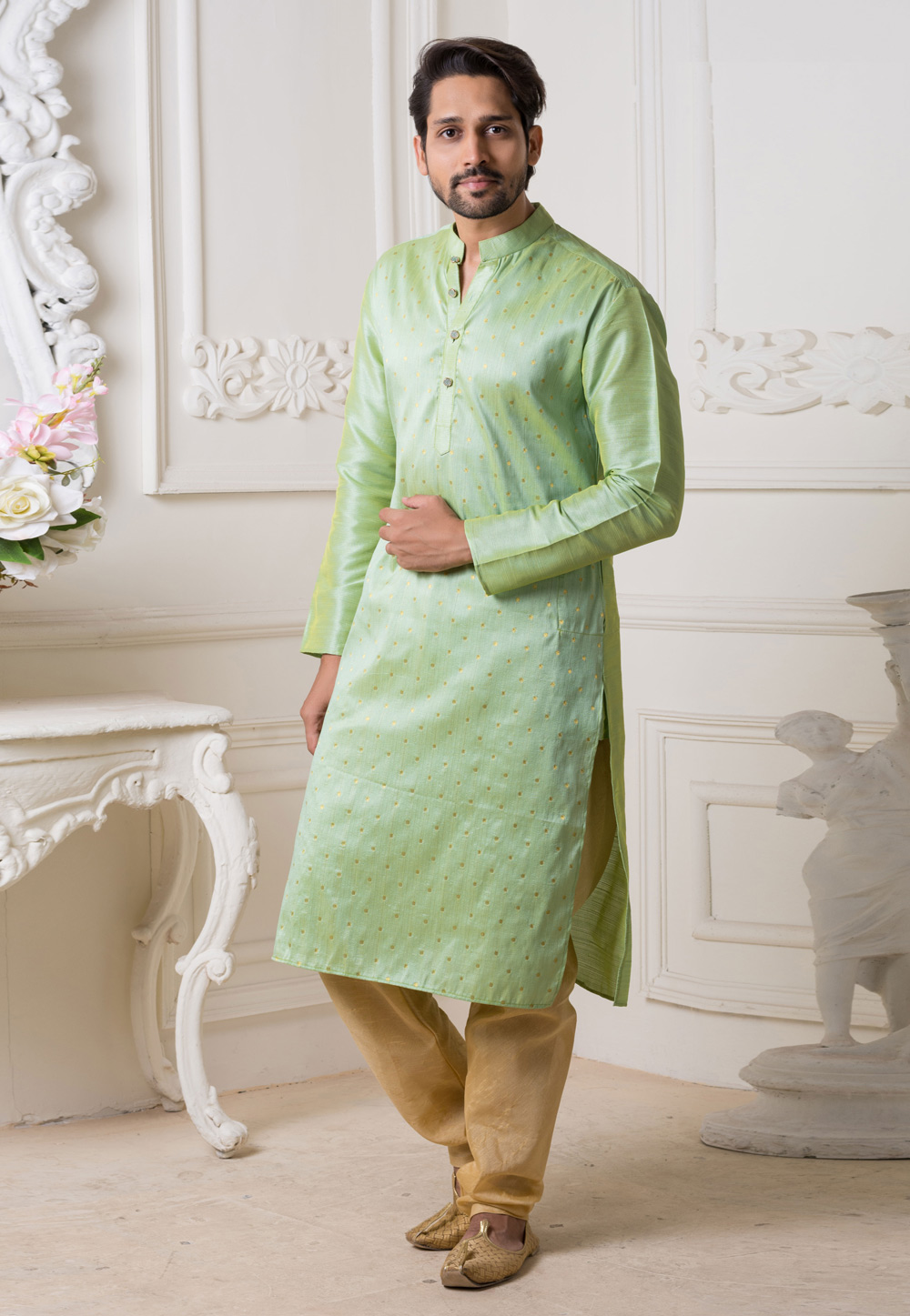 Pista Green Silk Readymade Kurta Pajama 190848