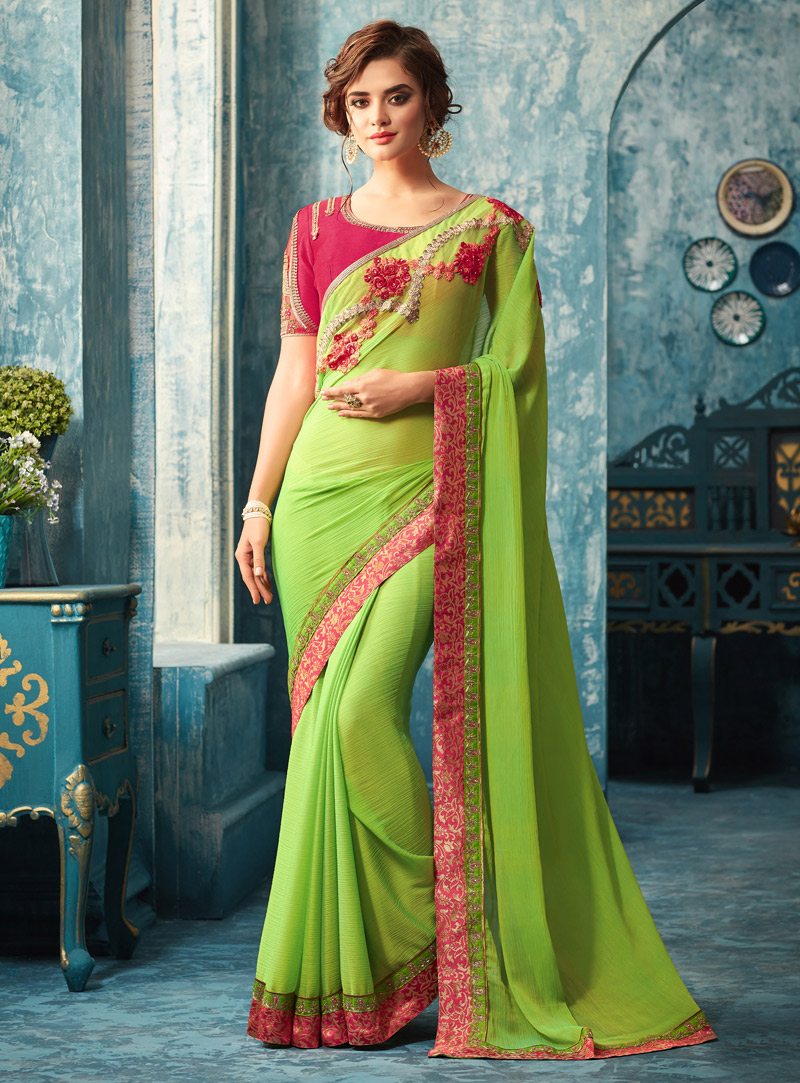 Light Green Silk Festival Wear Saree 126905