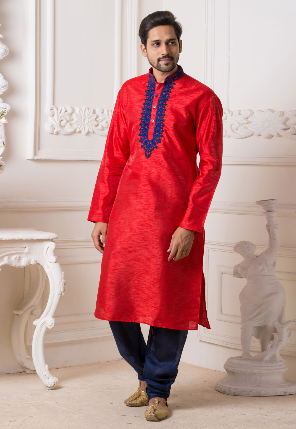 Red Silk Readymade Kurta Pajama 190843