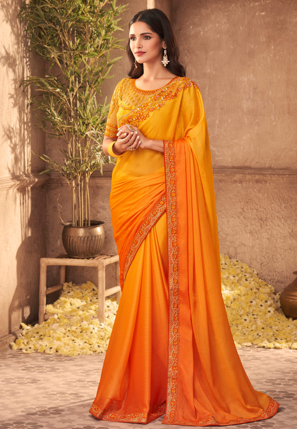 Orange Silk Festival Wear Saree 240286