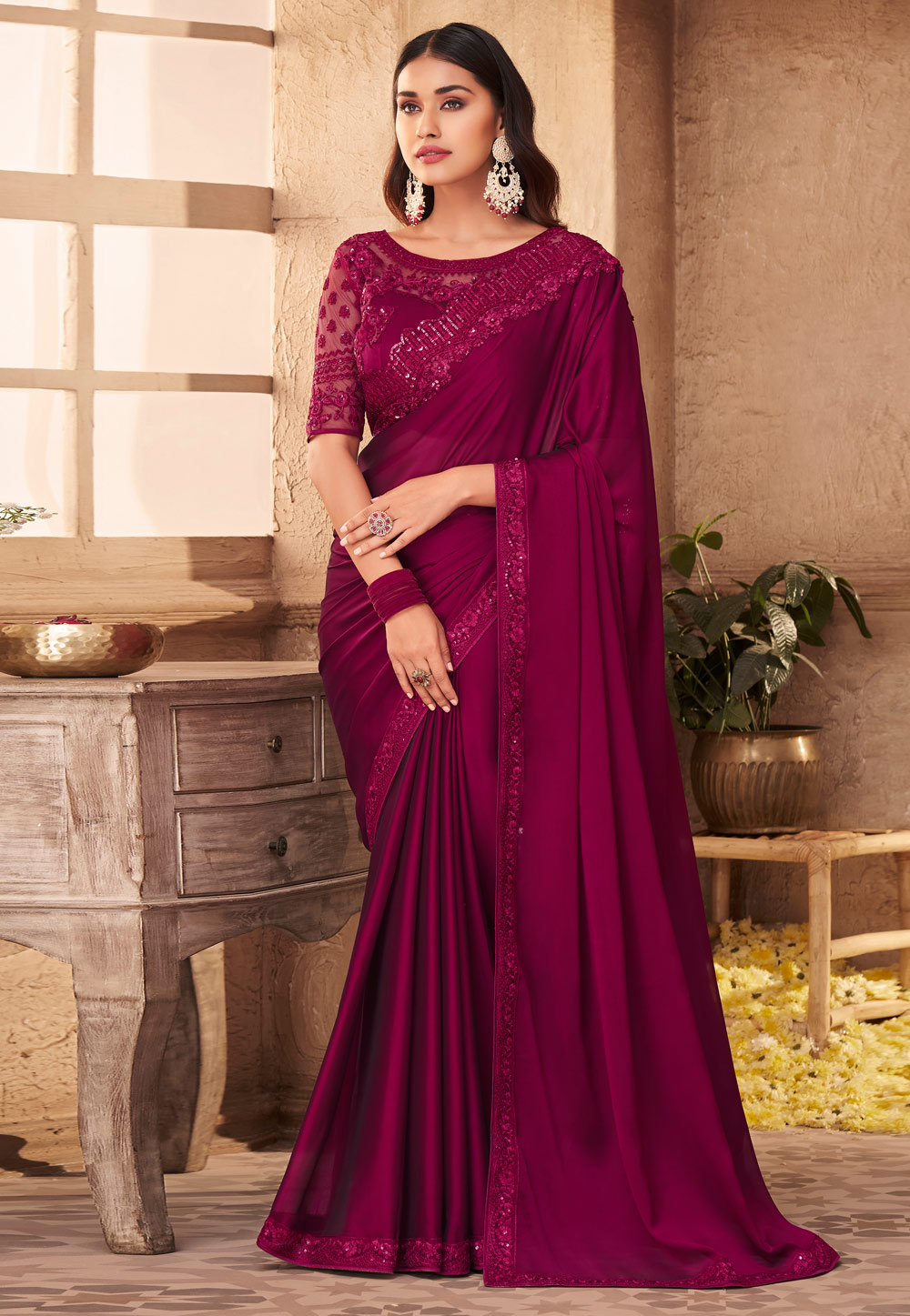 Magenta Silk Festival Wear Saree 240288