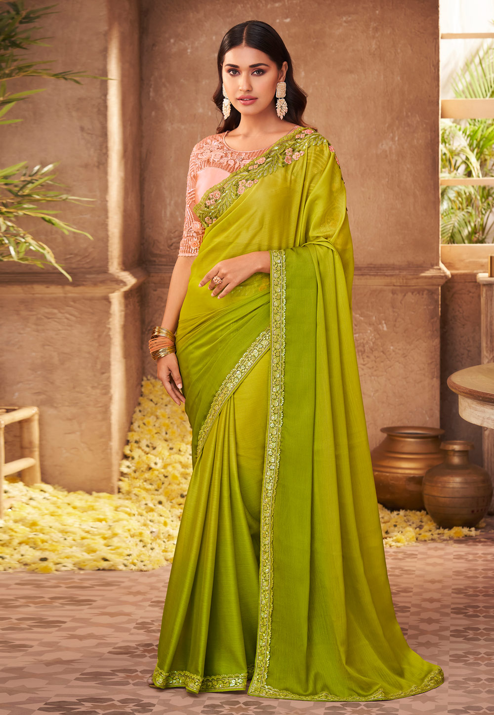 Light Green Silk Saree With Blouse 240291