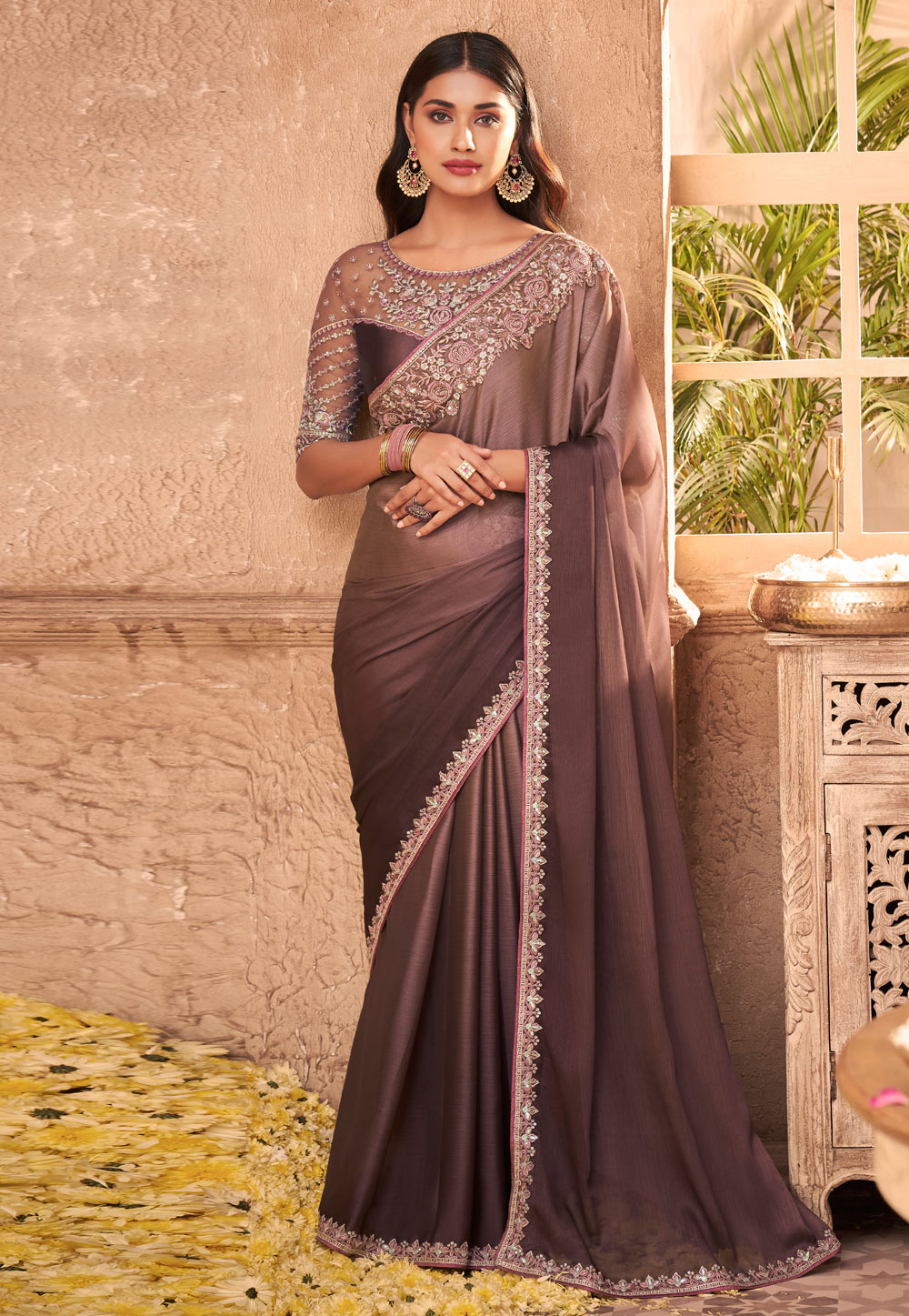 Brown Silk Festival Wear Saree 240292