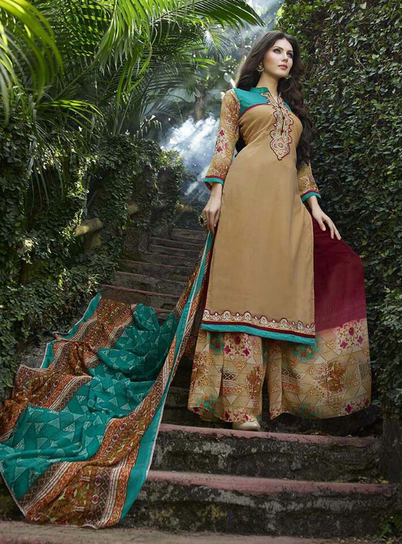 Beige Georgette Palazzo Style Suit 68103