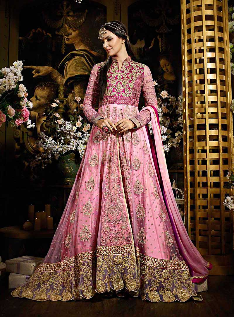 Pink Net Indo Western Anarkali Suit 71325