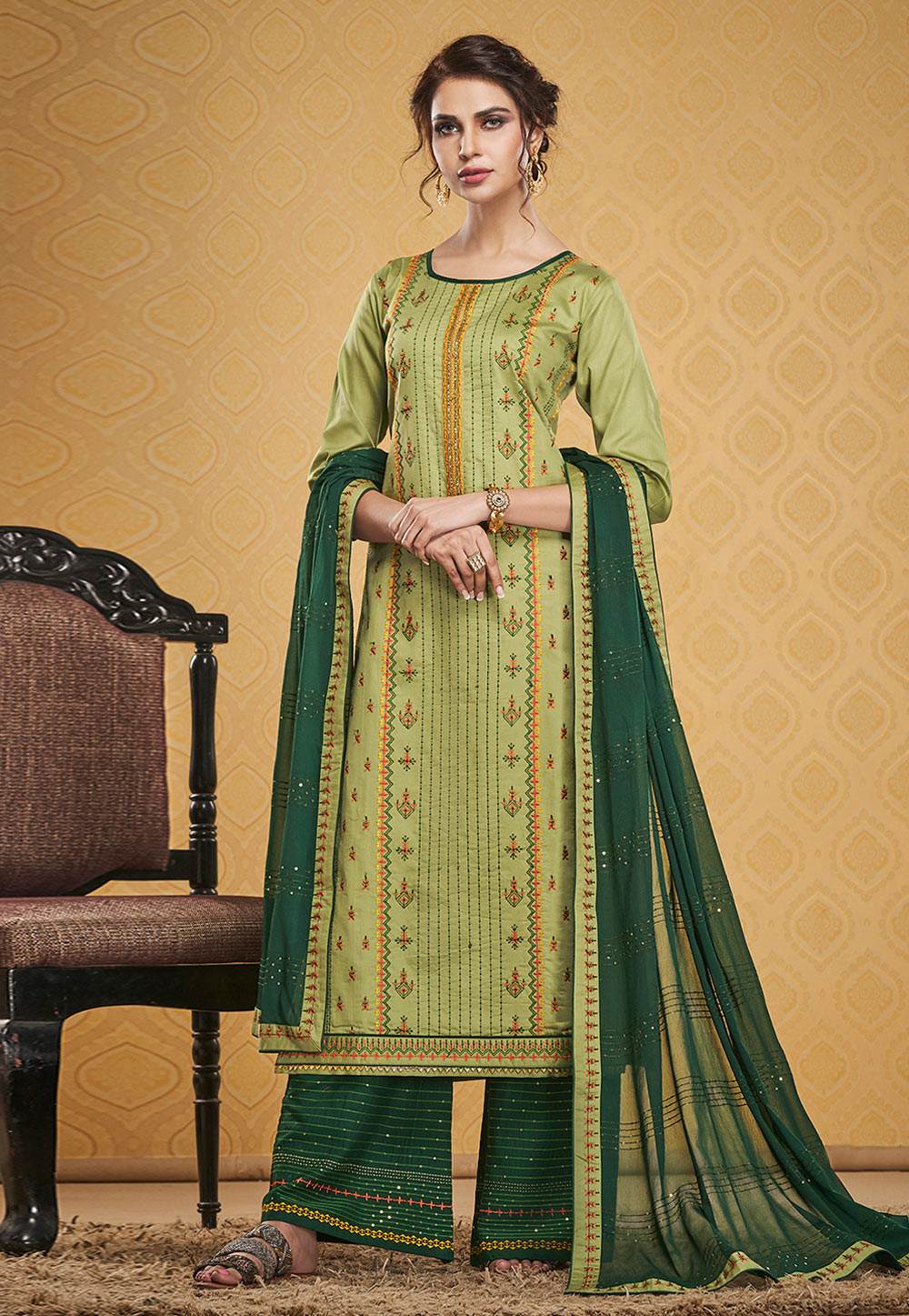 Light Green Silk Palazzo Suit 208833