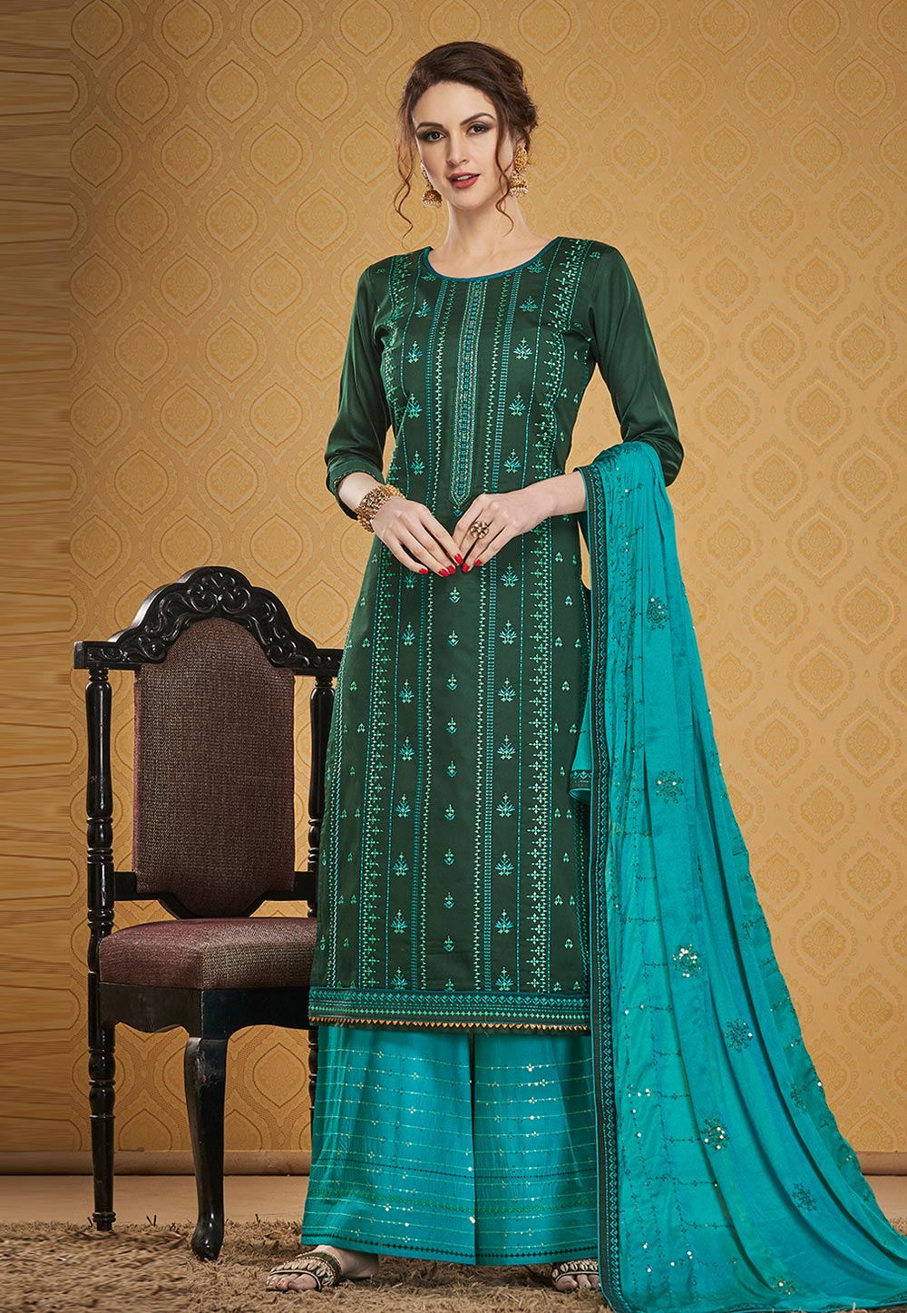 Green Silk Palazzo Suit 208839