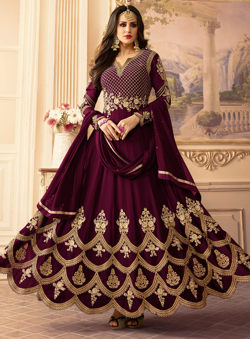 Purple Georgette Long Anarkali Suit 133106