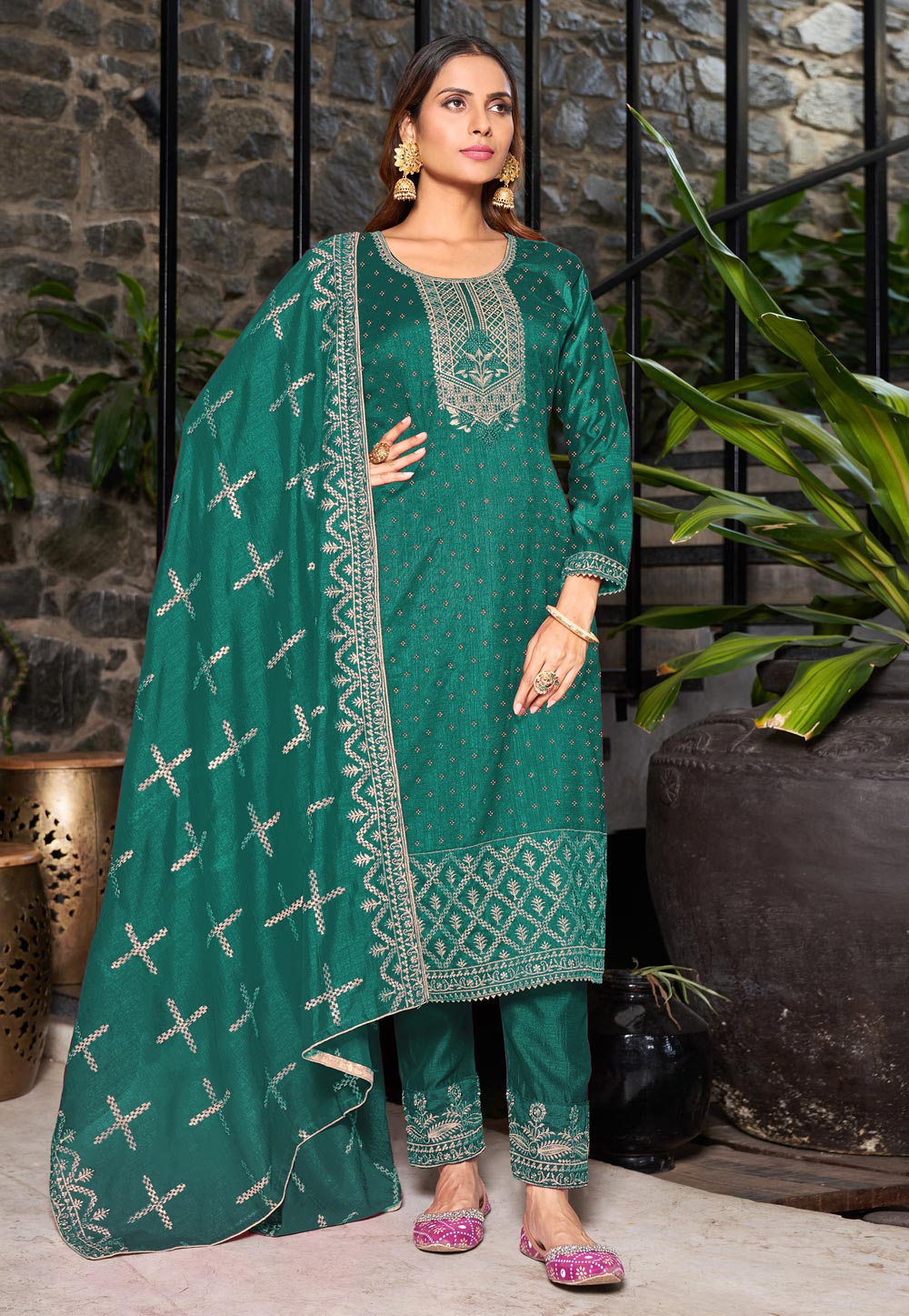 Green Silk Pakistani Suit 268496