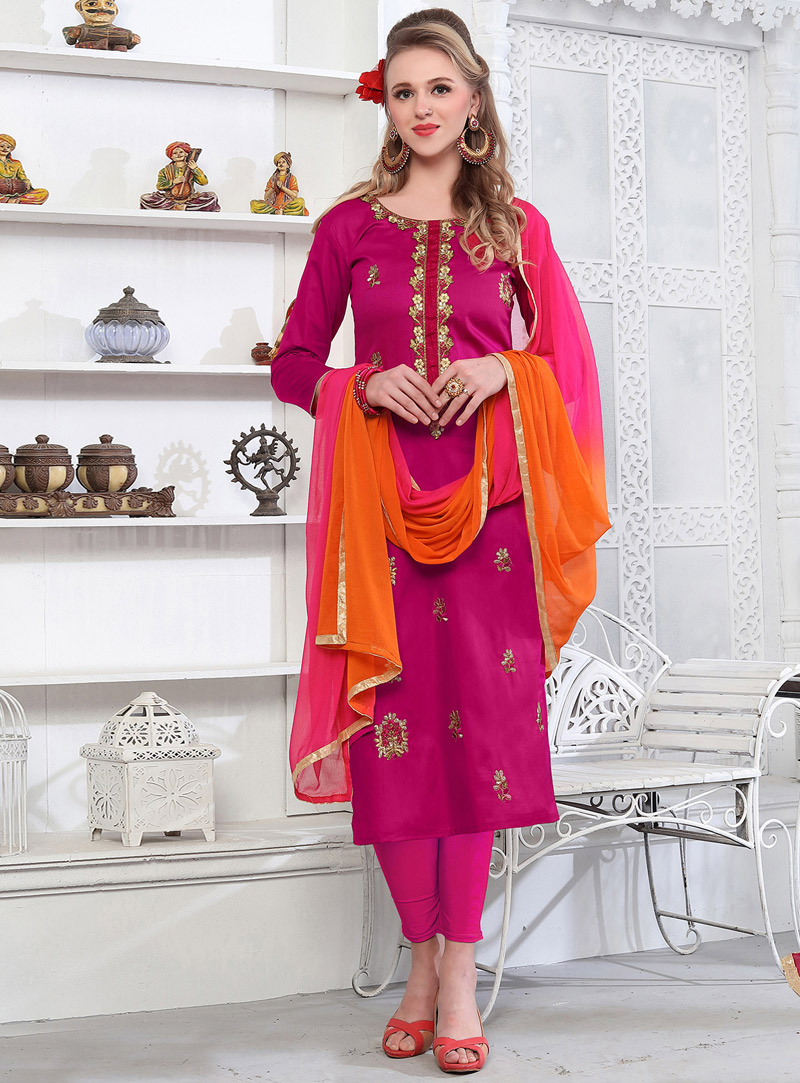 Pink Cambric Cotton Pant Style Suit 128140