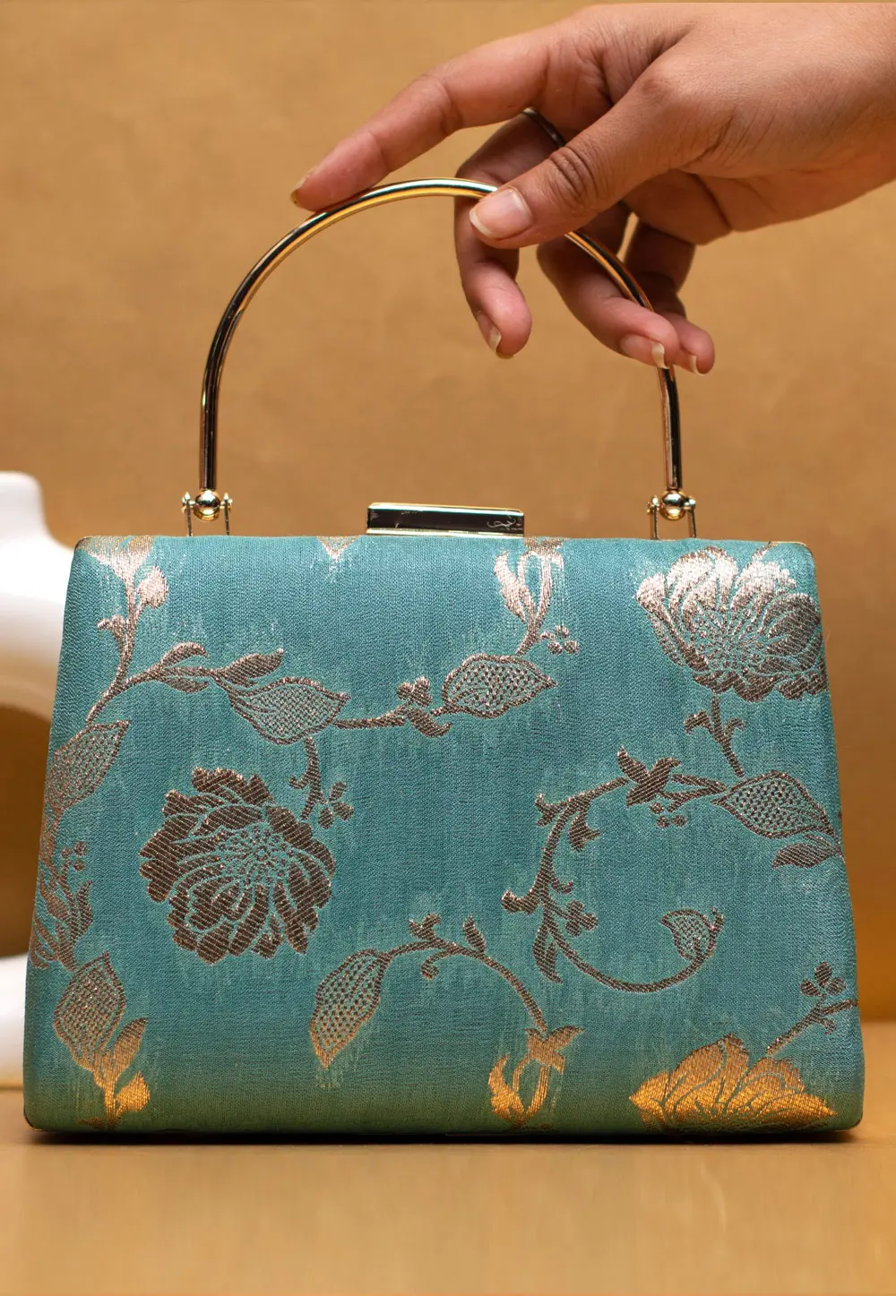 Sea Green Art Silk Clutch 300919