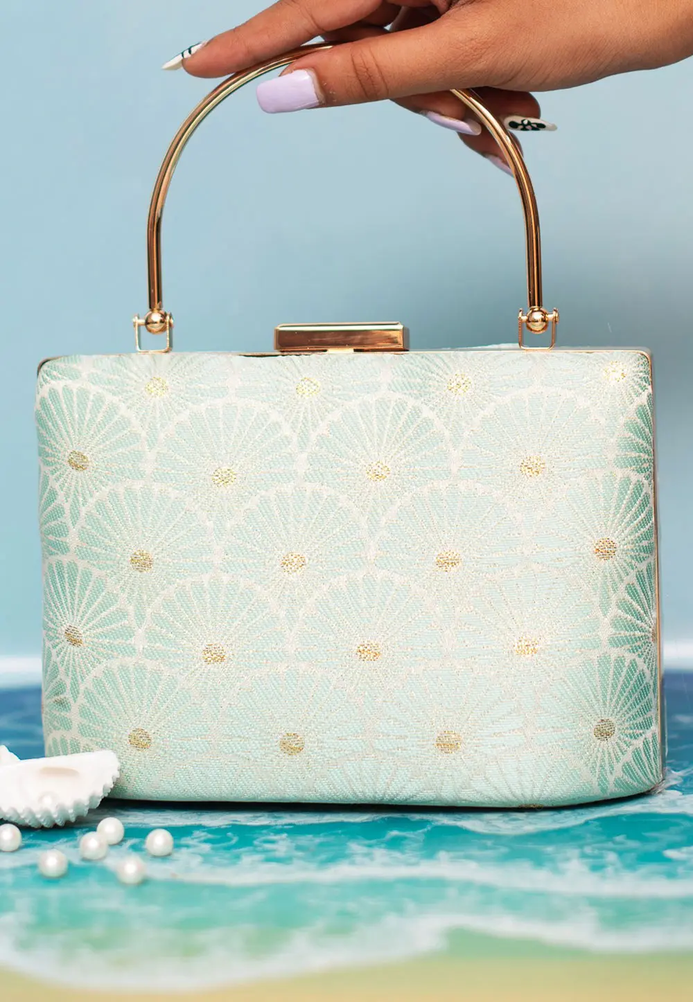 Sea Green Art Silk Clutch 299337