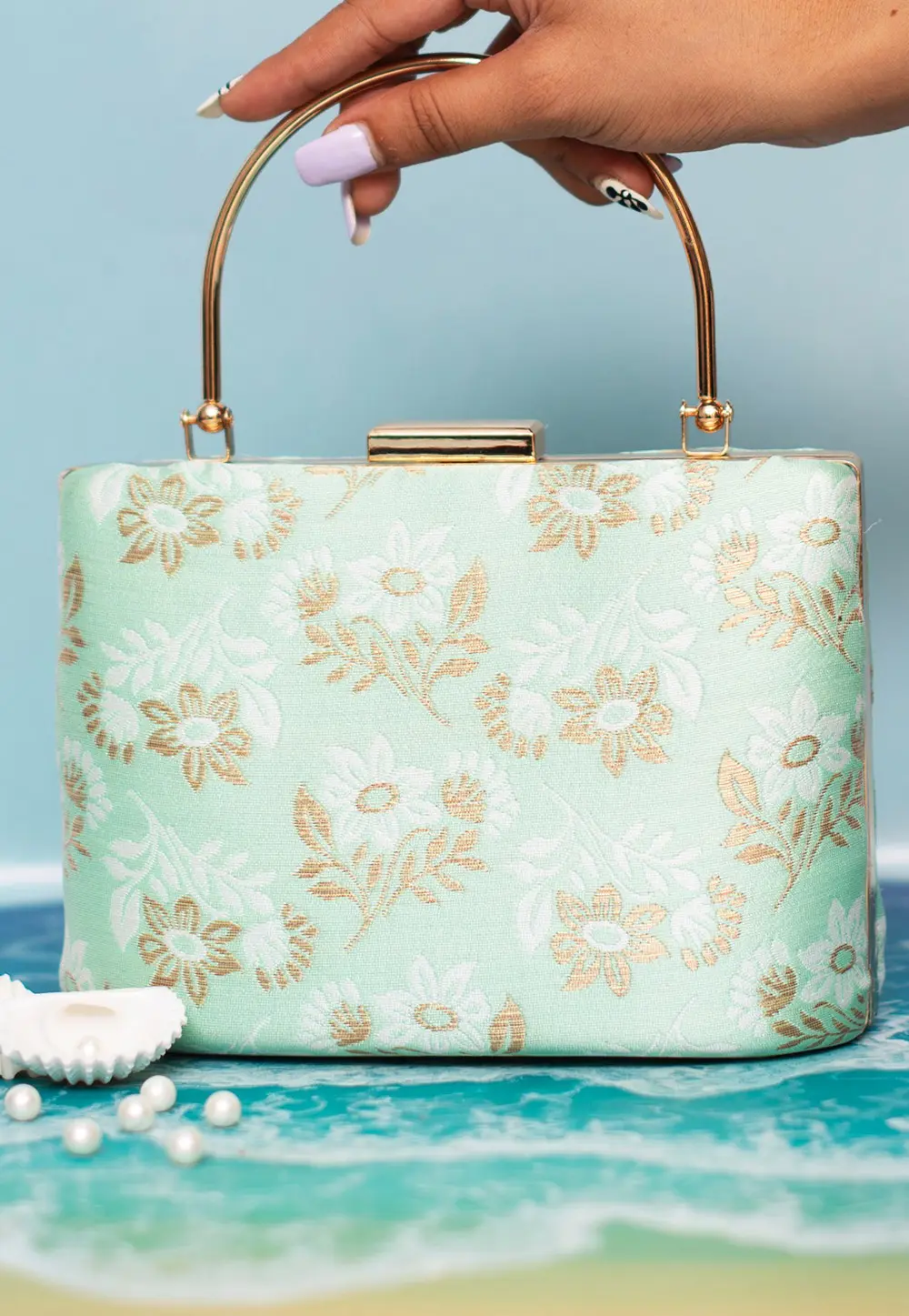 Sea Green Art Silk Clutch 299342