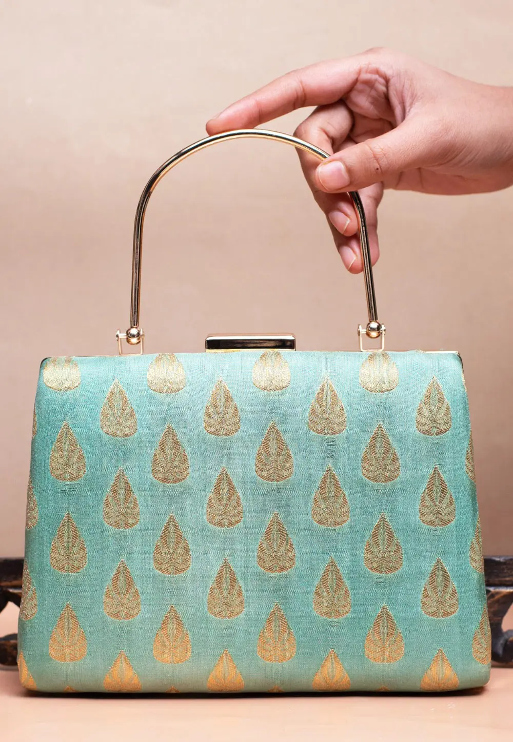 Sea Green Art Silk Clutch 303735