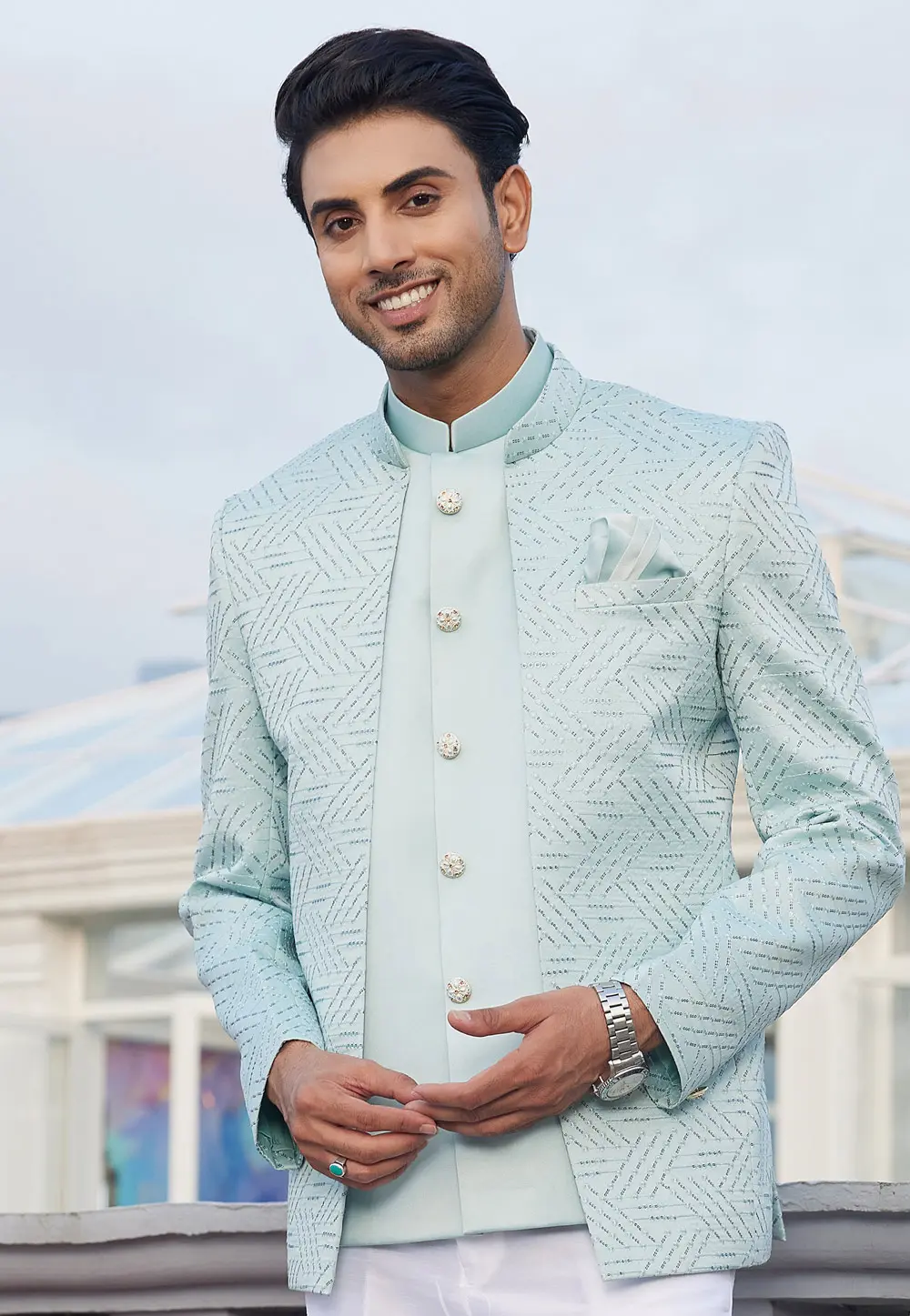 Sea Green Art Silk Jodhpuri Suit 302188