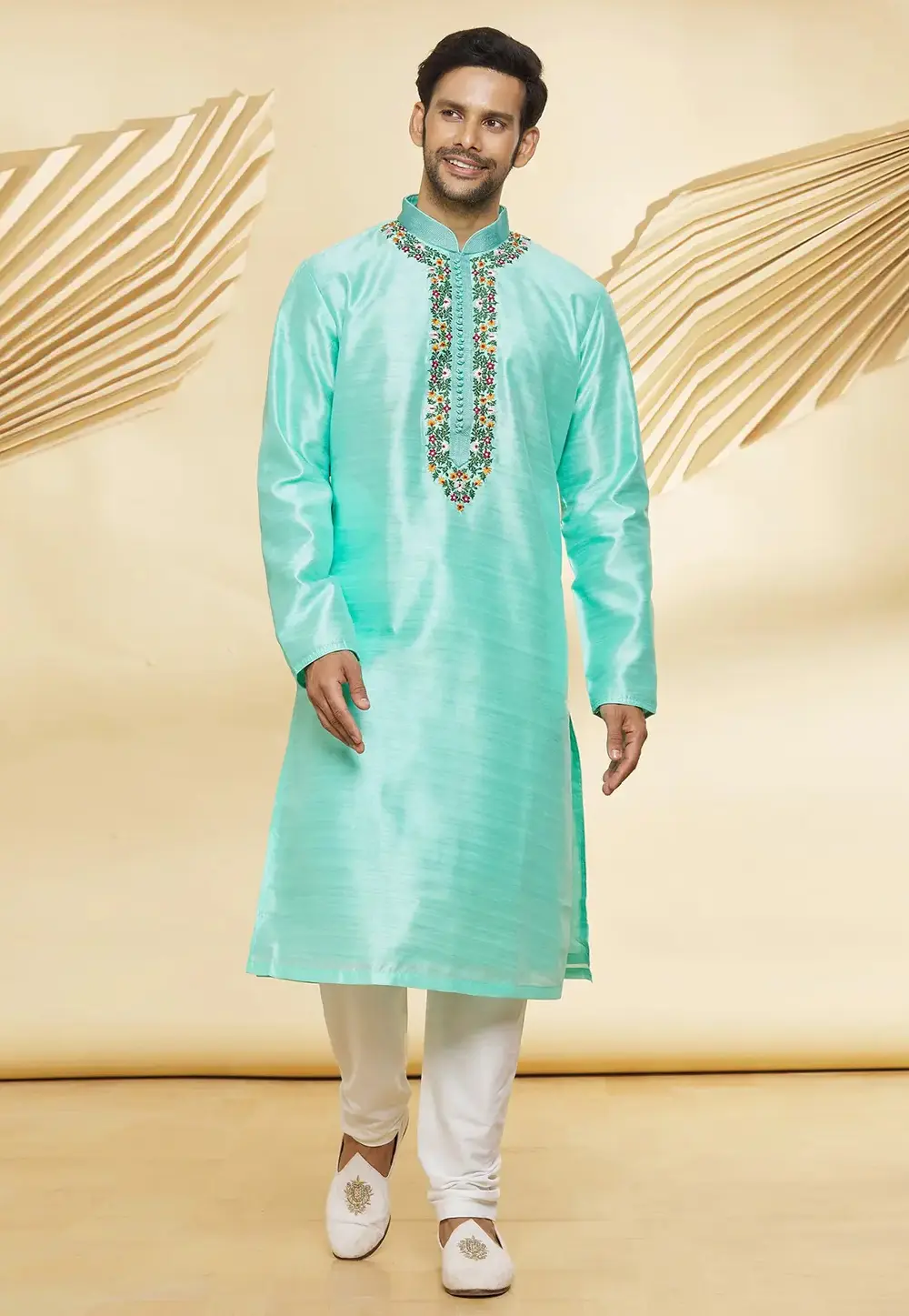 Sea Green Art Silk Kurta Pajama 300672