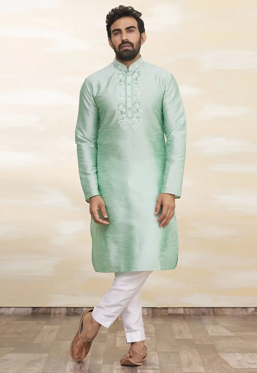 Sea Green Art Silk Kurta Pajama 300769