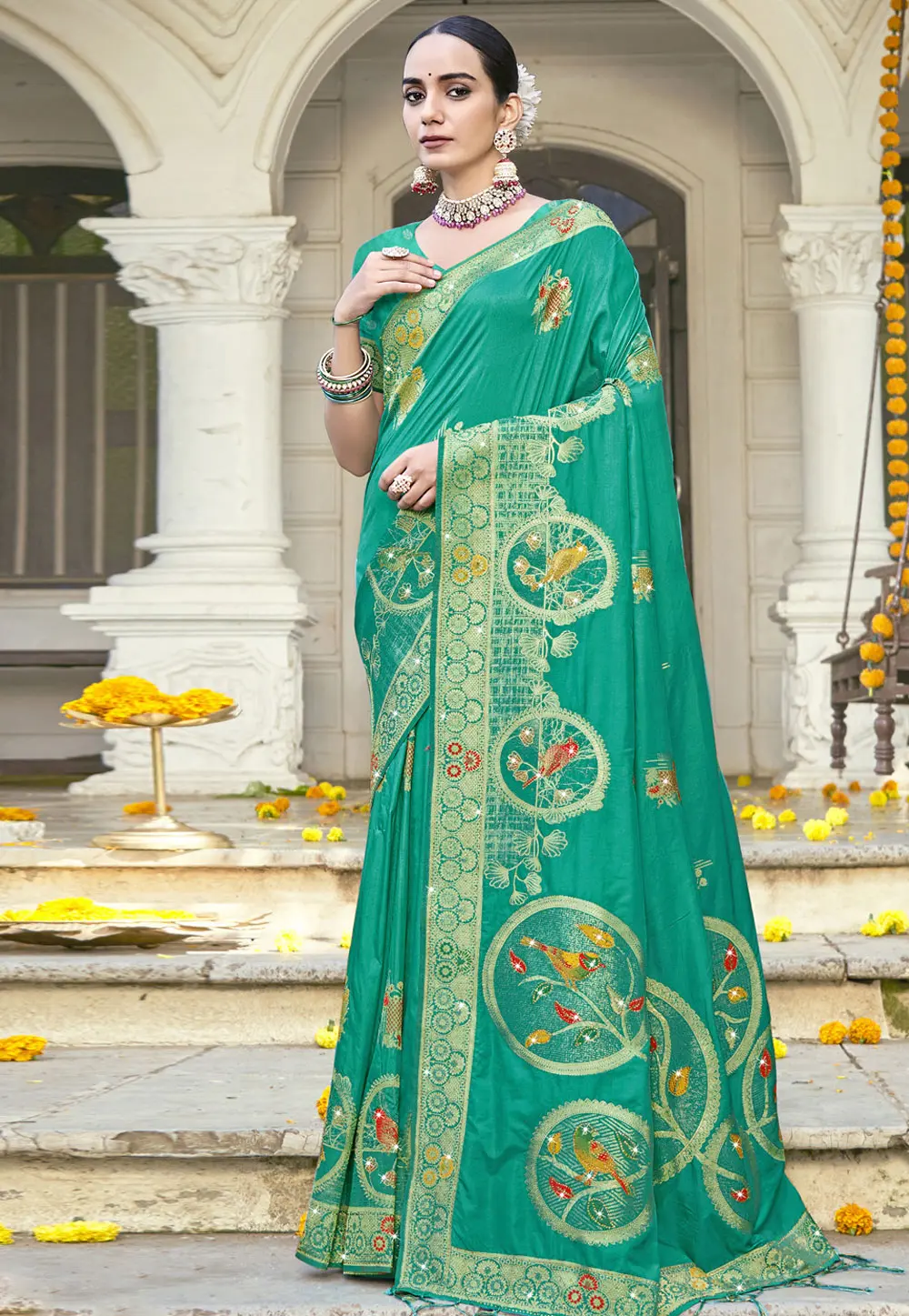 Sea Green Art Silk Saree With Blouse 302782