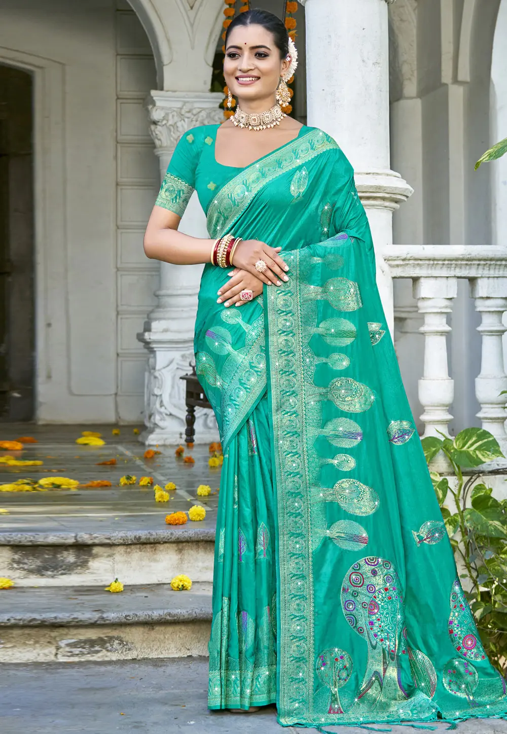 Sea Green Art Silk Saree With Blouse 303011