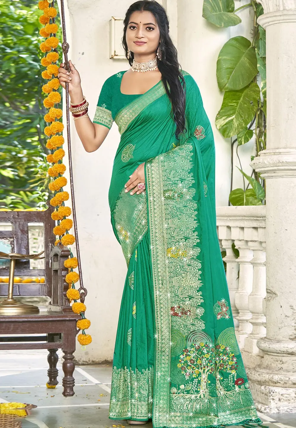 Sea Green Art Silk Saree With Blouse 303020