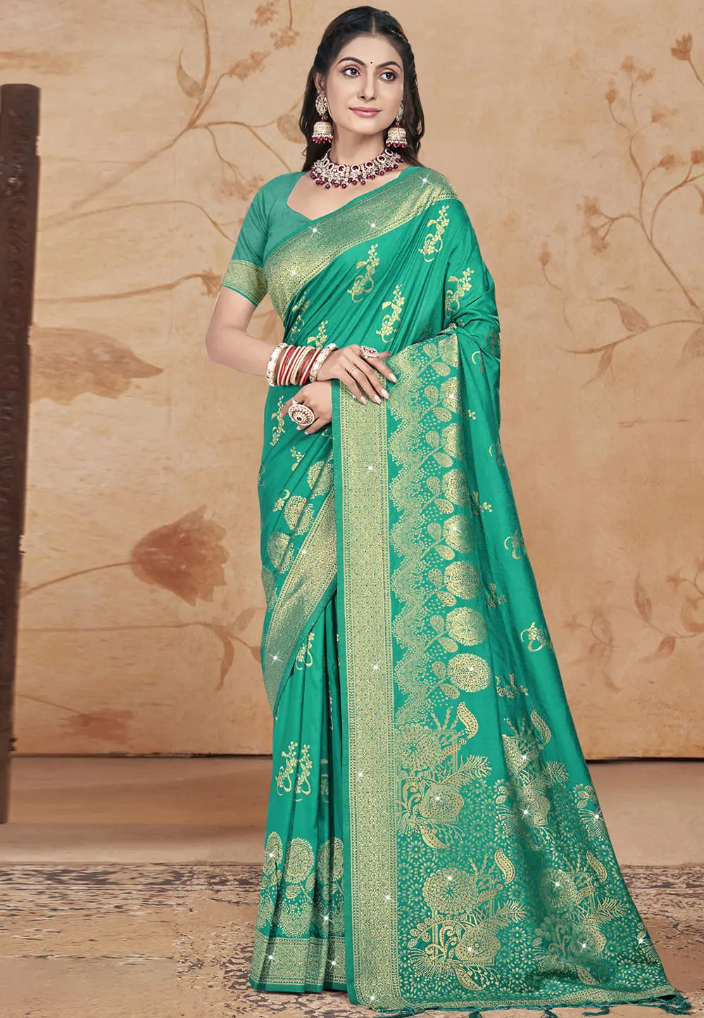 Sea Green Art Silk Saree With Blouse 303036