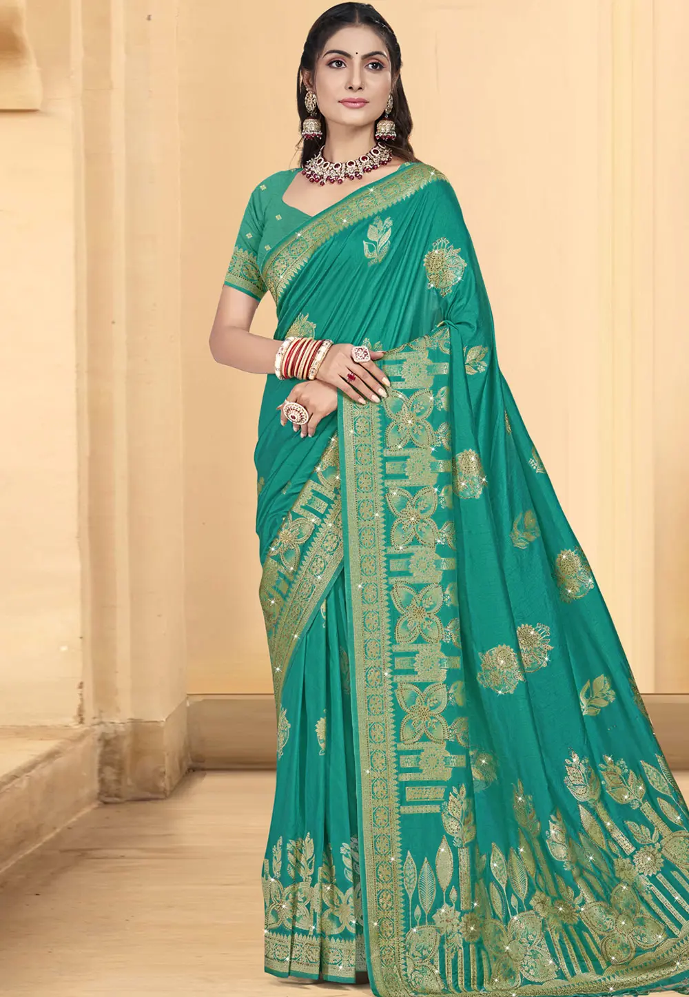 Sea Green Art Silk Saree With Blouse 303055