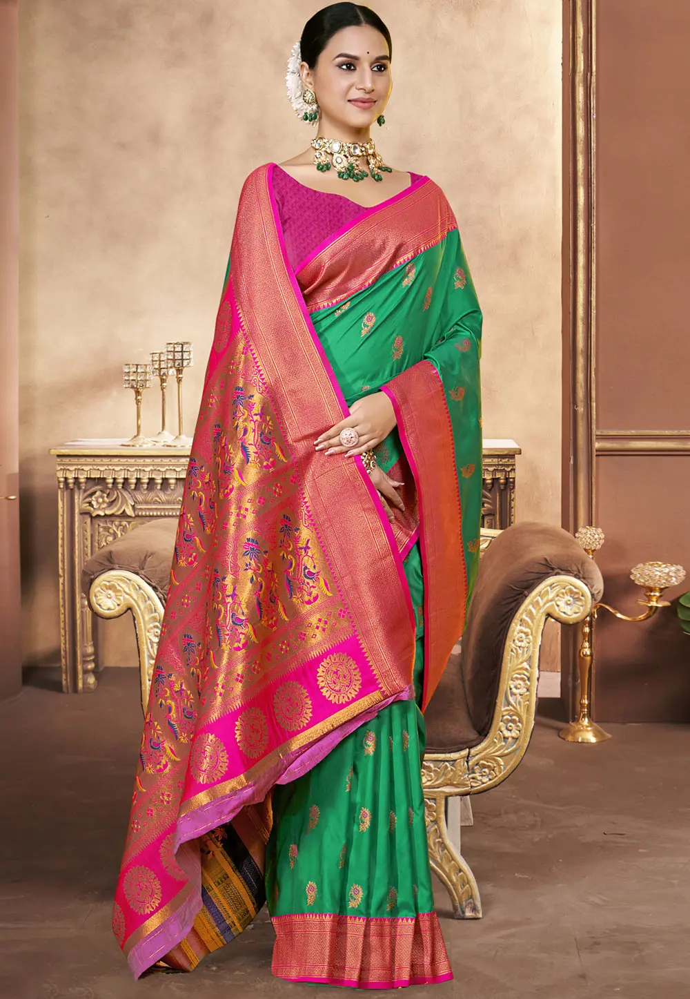 Sea Green Art Silk Saree With Blouse 303070