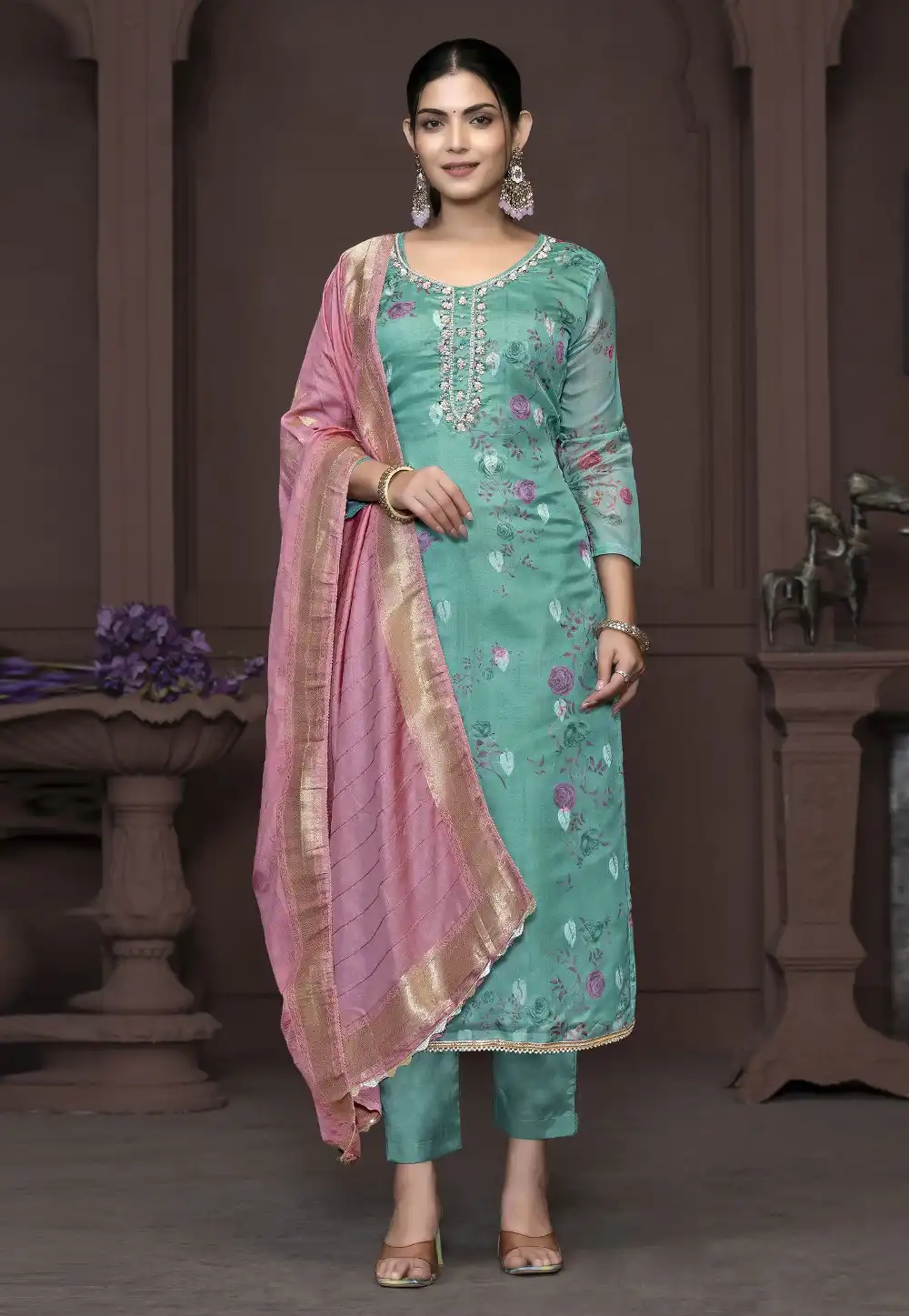 Sea Green Banarasi Pakistani Suit 294241