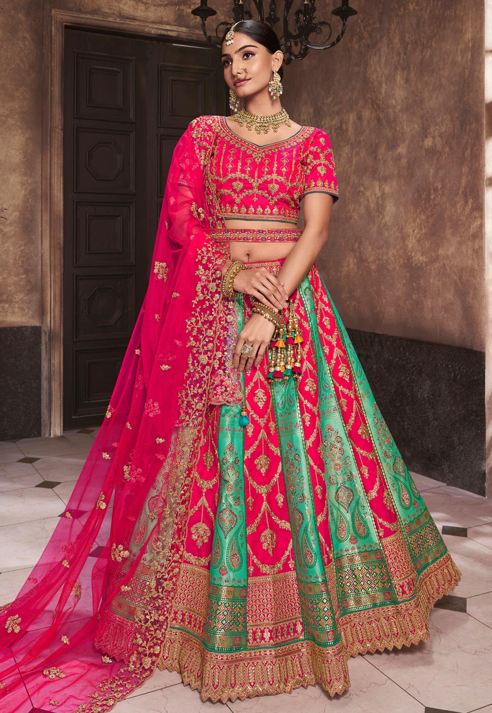 Sea Green Banarasi Silk Lehenga Choli For Wedding 285566
