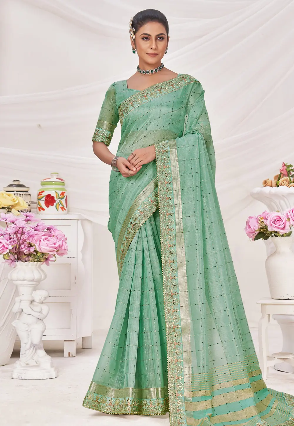 Sea Green Banarasi Silk Saree 301718