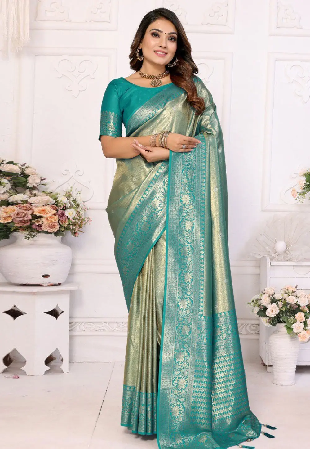 Sea Green Banarasi Silk Saree 301216