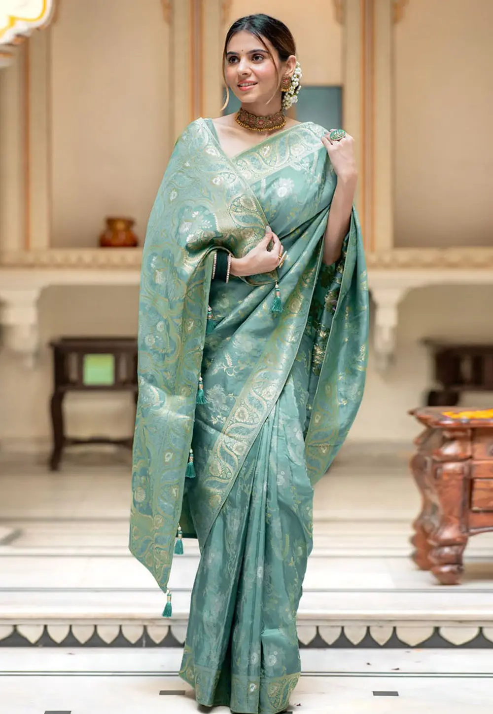 Sea Green Banarasi Silk Saree 298171