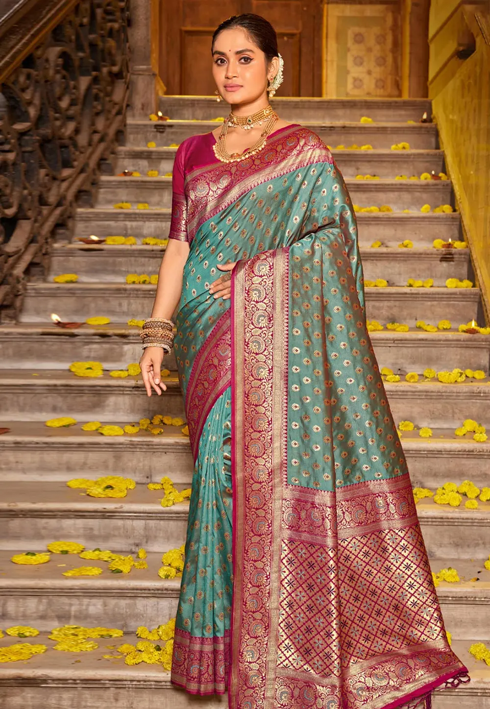 Sea Green Banarasi Silk Saree 303123