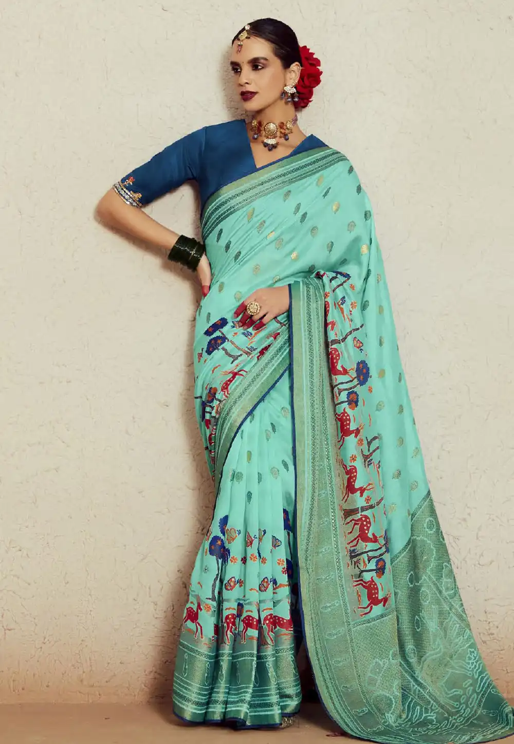 Sea Green Brasso Saree With Blouse 290673