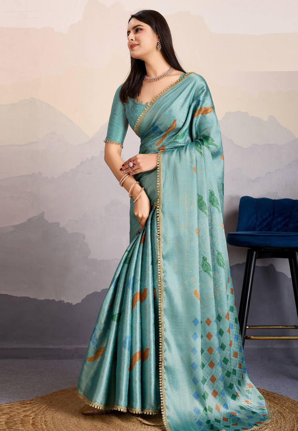 Sea Green Brocade Silk Saree With Blouse 305618