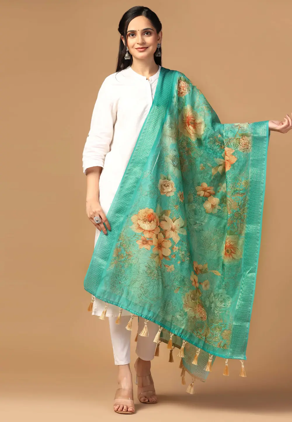 Sea Green Chanderi Silk Dupatta 295815