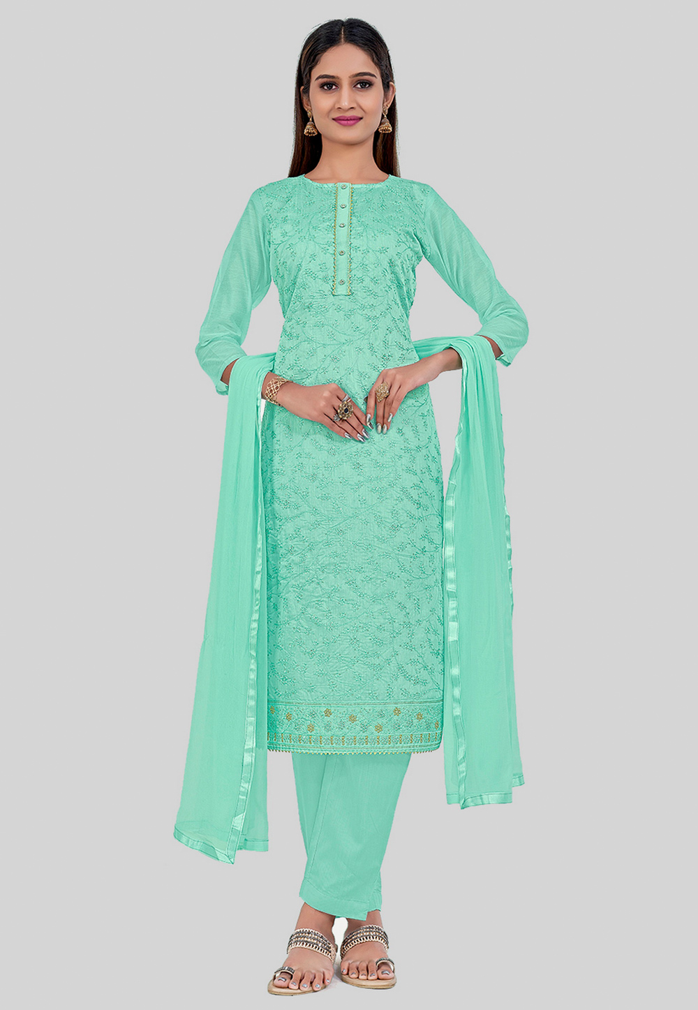 Sea Green Chanderi Silk Pakistani Suit 284776