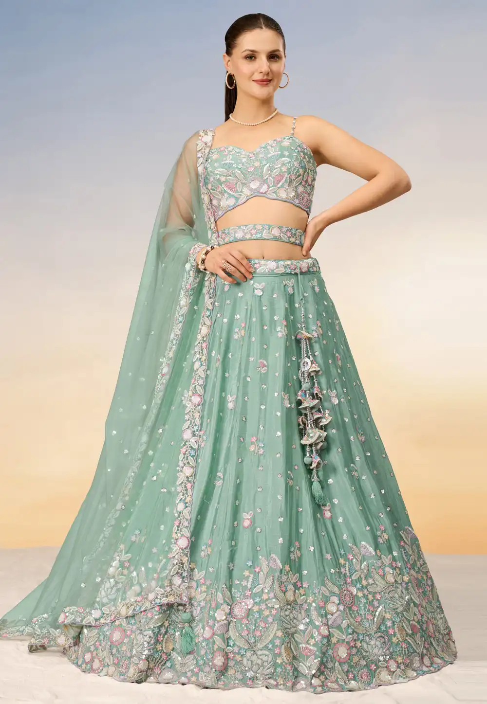 Sea Green Chiffon Circular Lehenga Choli 288799