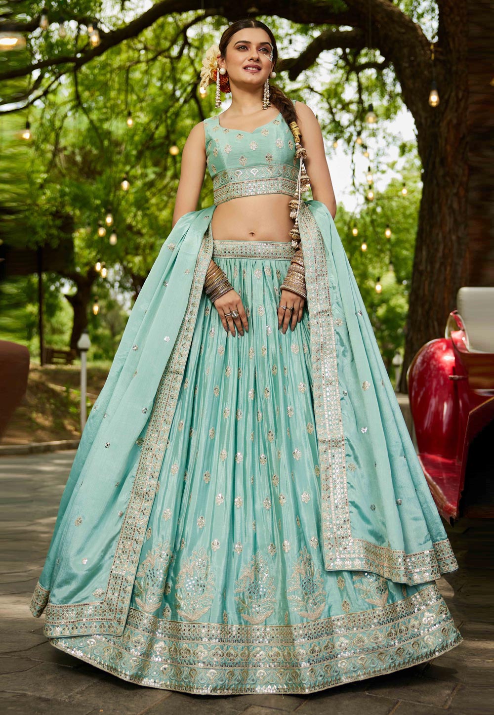 Sea Green Chiffon Lehenga Choli 311157