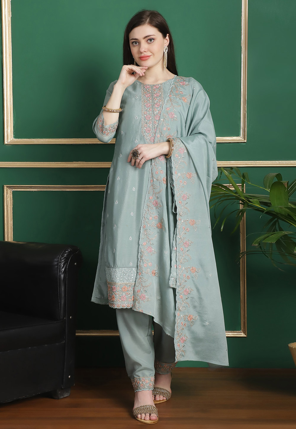 Sea Green Chinon Chiffon Pakistani Suit 309900