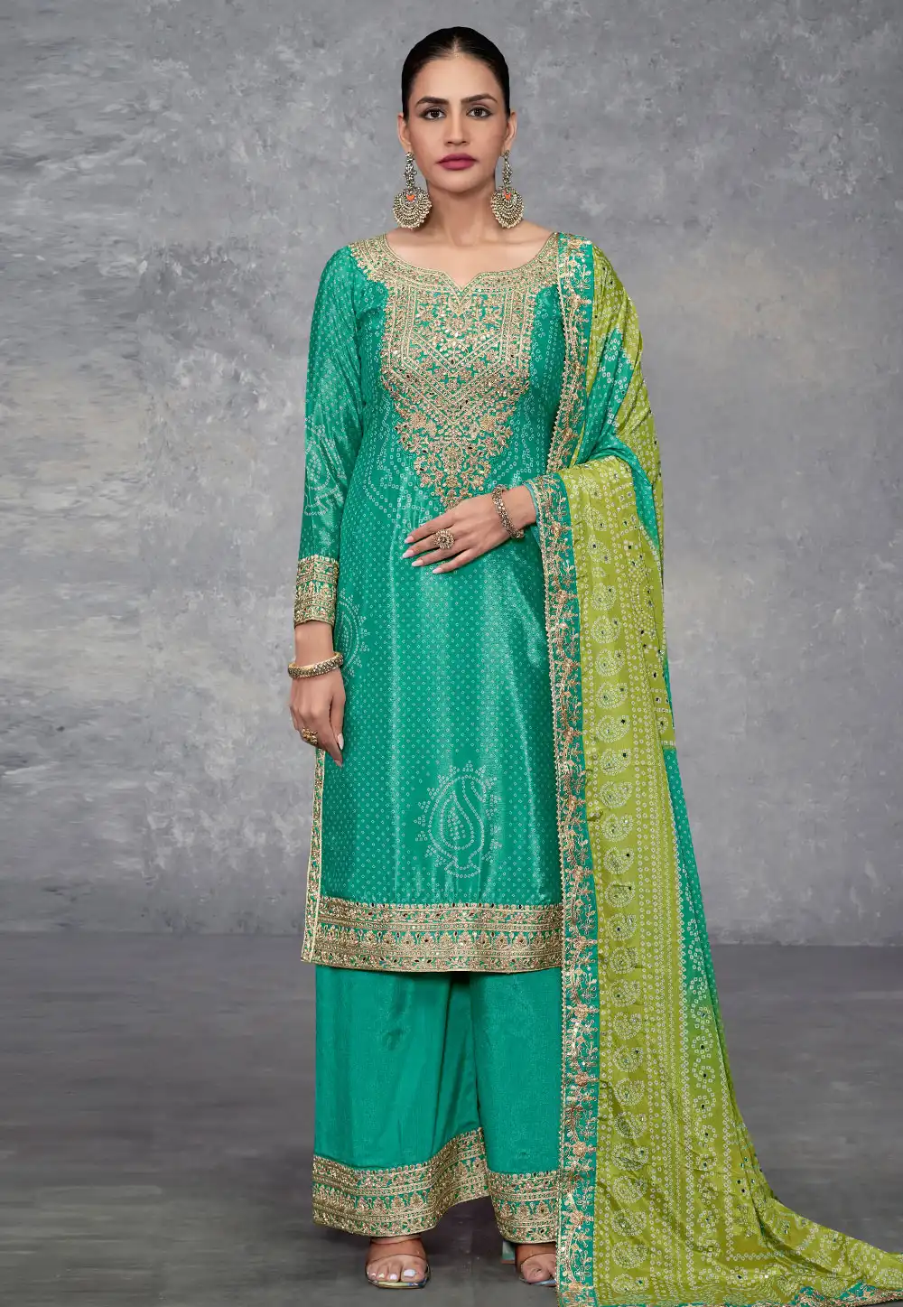 Sea Green Chinon Pakistani Suit 295121