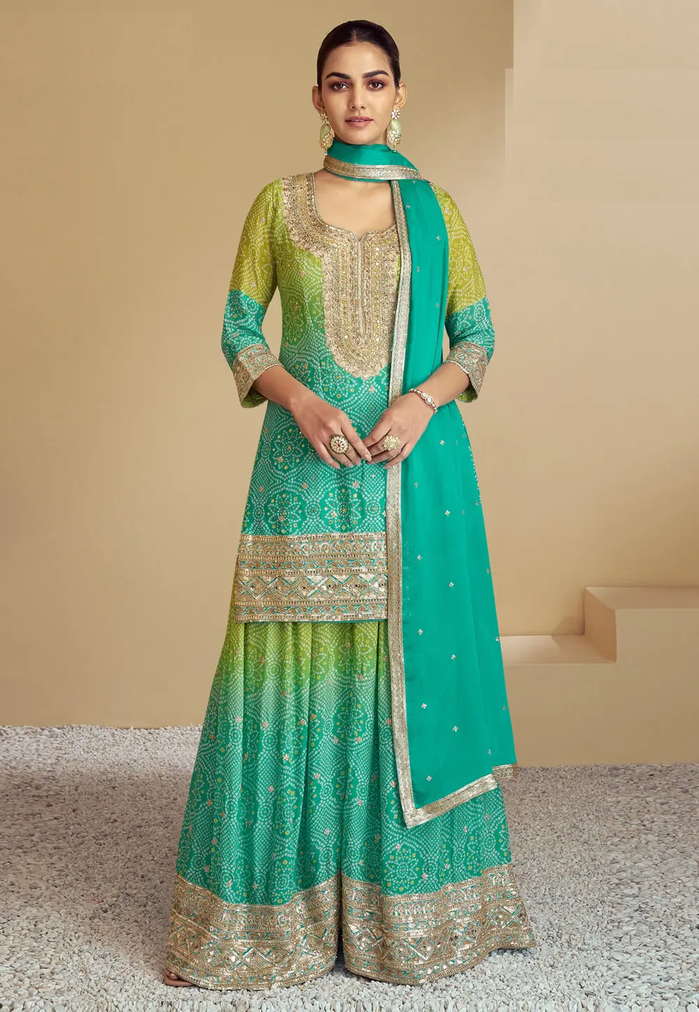 Sea Green Chinon Palazzo Suit 297936