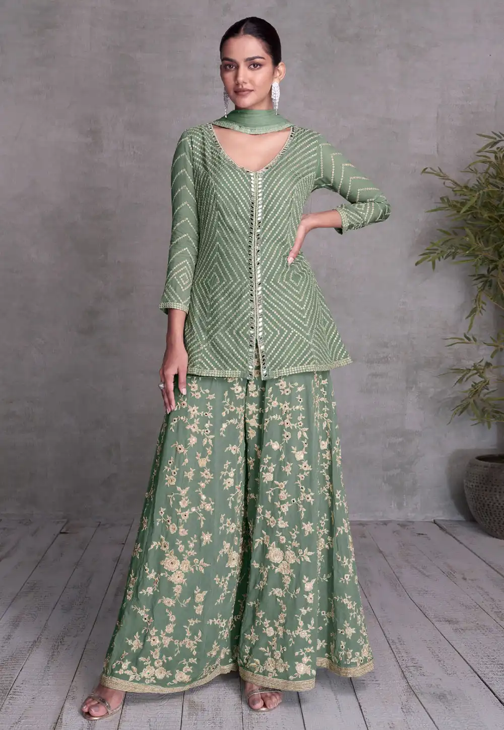 Sea Green Chinon Palazzo Suit 293180