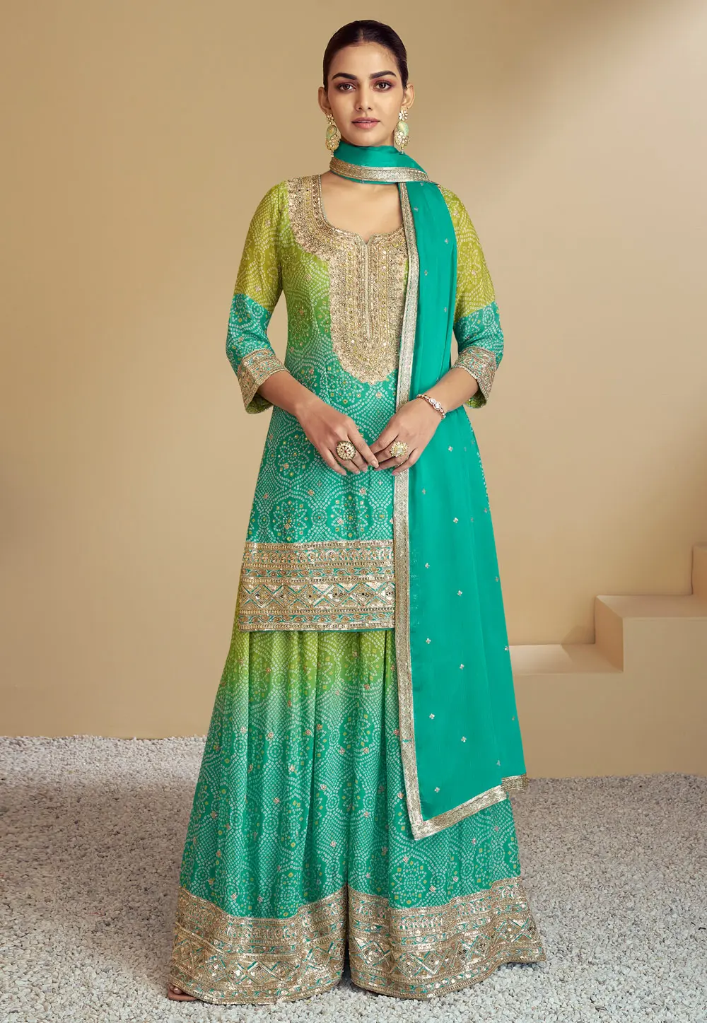 Sea Green Chinon Palazzo Suit 301572