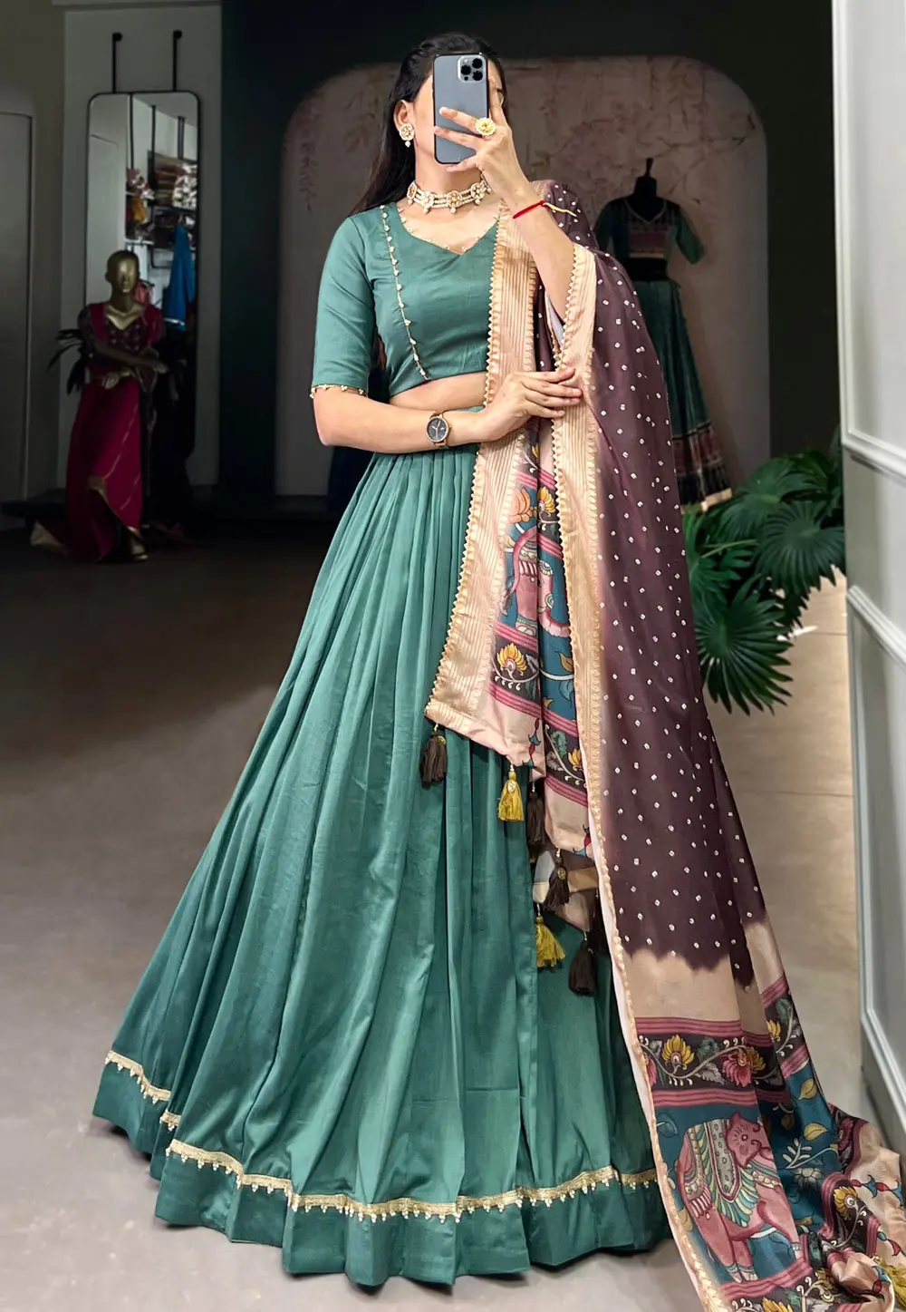 Sea Green Chinon Silk Circular Lehenga Choli 298897