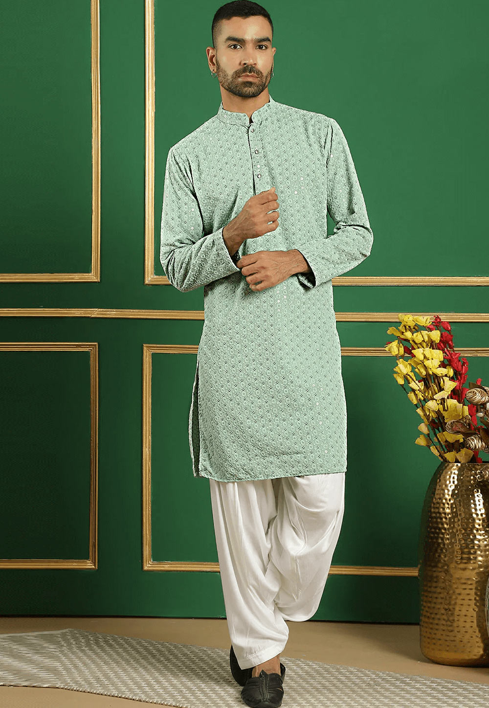 Sea Green Cotton Dhoti Kurta 287628