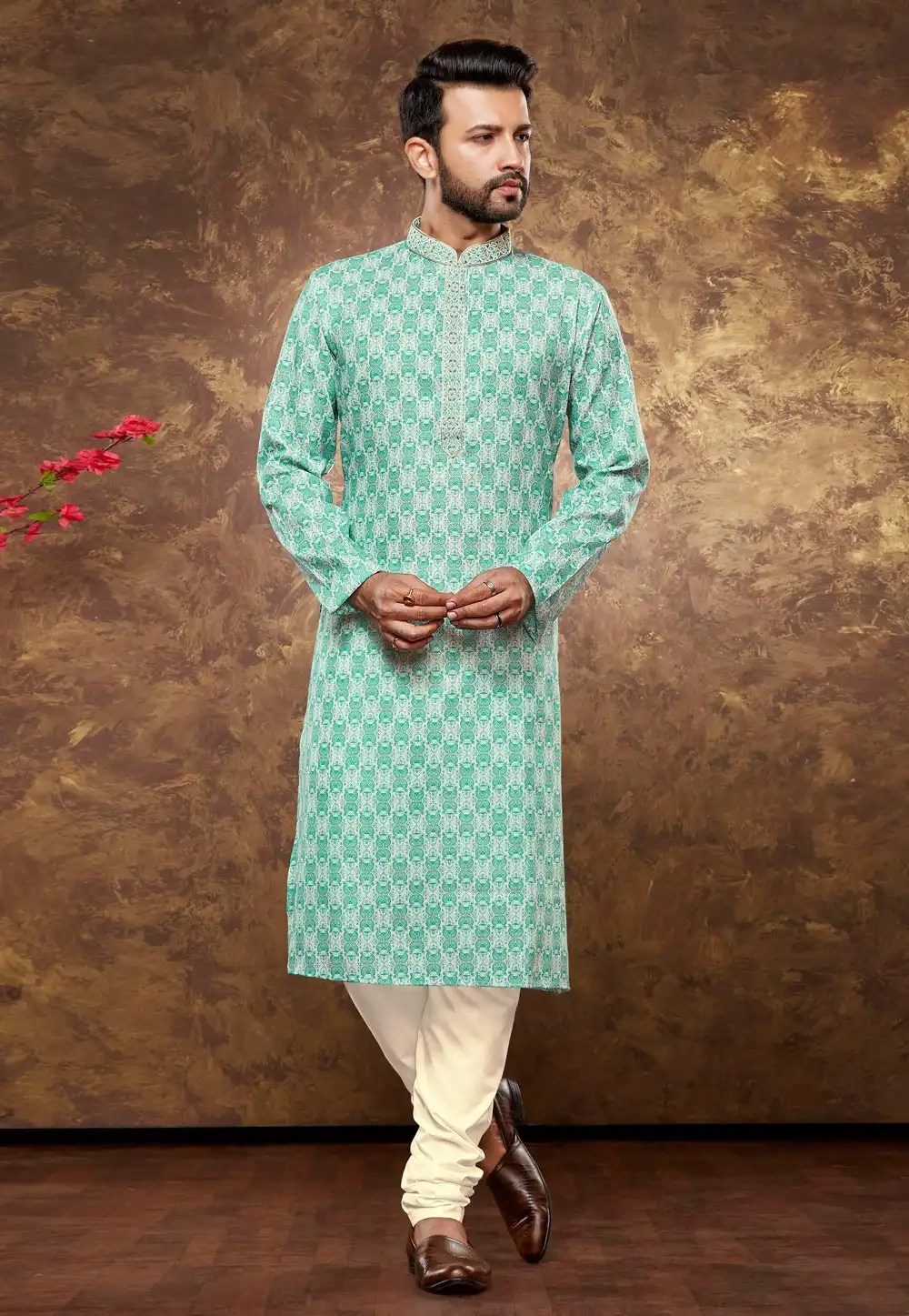 Sea Green Cotton Kurta Pajama 288063