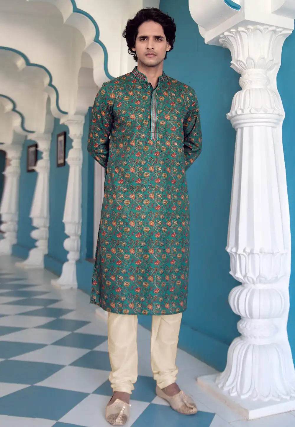 Sea Green Cotton Kurta Pajama 288840