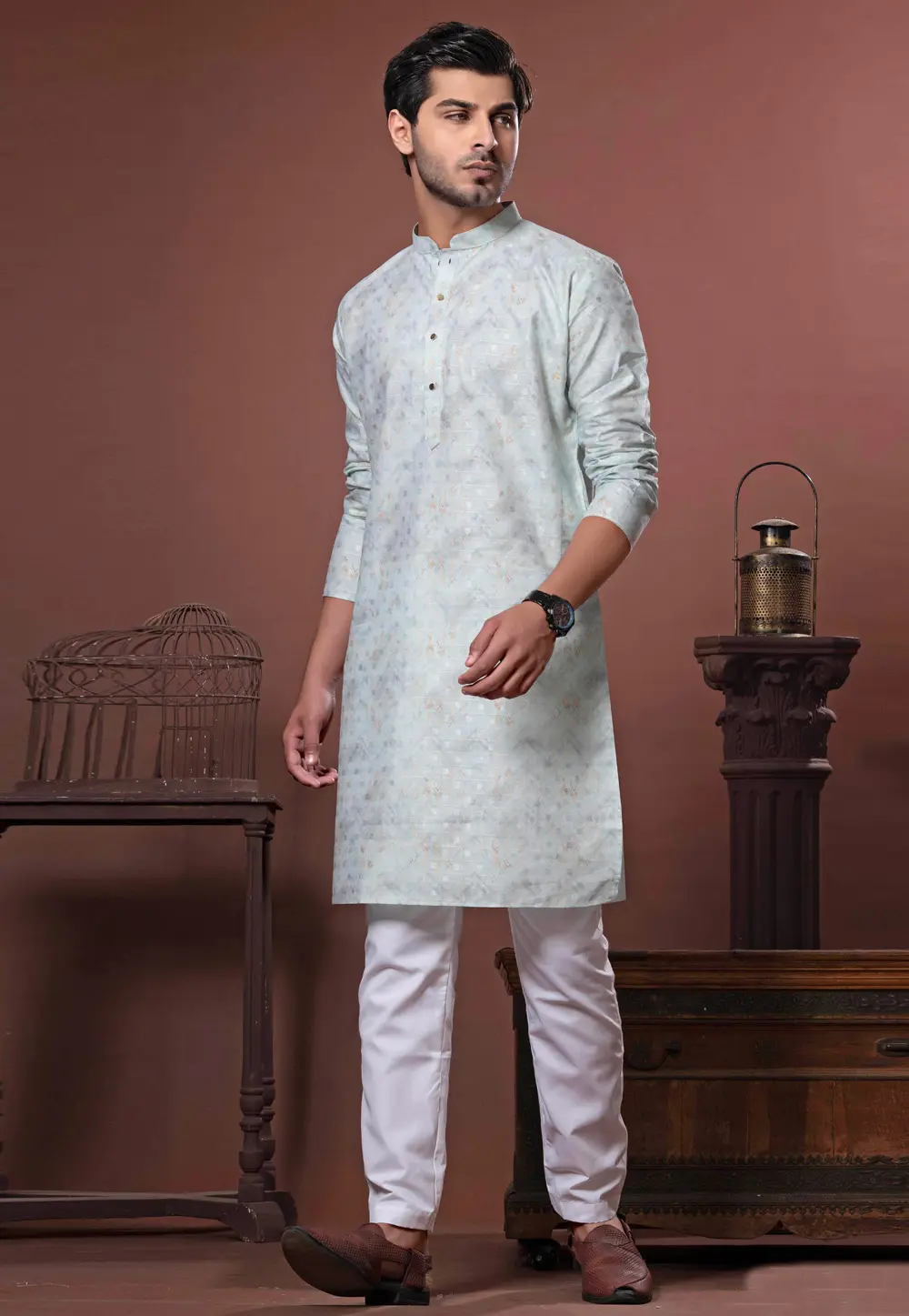 Sea Green Cotton Kurta Pajama 302124